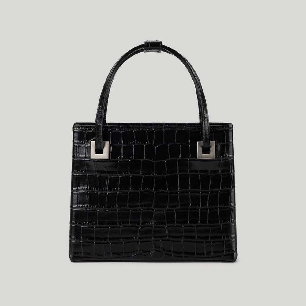 NWOT Muarmus Mini Black Crocodile-Embossed Handbag
